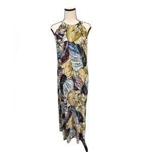 Anne Klein | Floral leaf Maxi Dress in Blue and Yellow